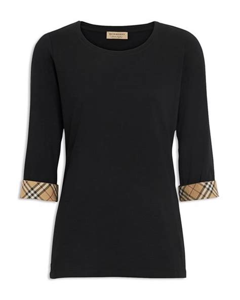 lohit check cuff burberry|NEW! Burberry Women Lohit Checked Cuff 3/4 Sleeve Black Tee .